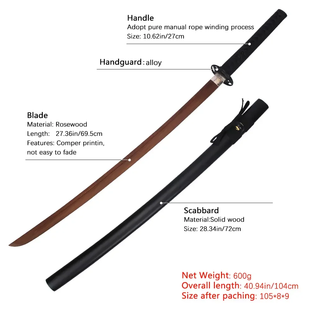 Handmade Real Wood Samurai Black Sword Rosewood Mulberry Ninja Practicing Role Play Toy Katana Swords For Cosplay Playing Boys