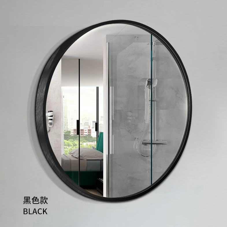 Round decorative mirror with metal frame black white and golden frame