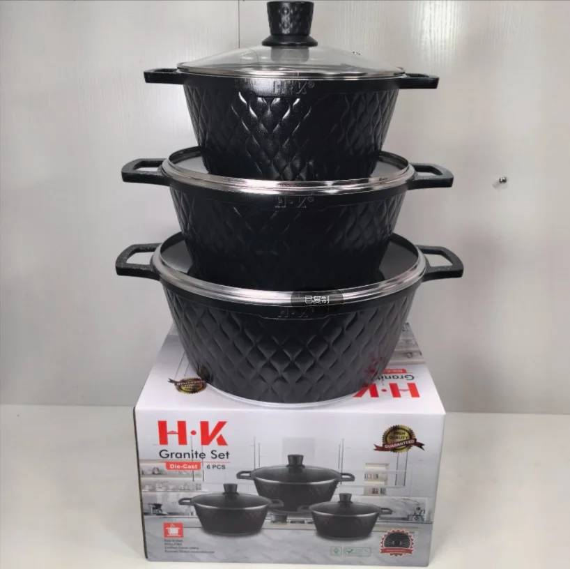 Factory Stock Cooking Pot Set  Cookware Granite Small 6pcs Luxury Aluminium Alloy Pot Set Multipurpose Pot