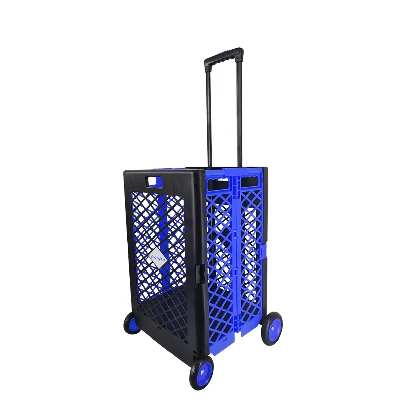 pink plastic collapsible trolley stackable vegetable basket for retail stores groceries 4 wheels
