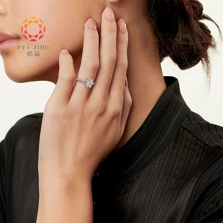 Кольцо из белого золота с бриллиантами 18 К, обручальное кольцо с овальным бриллиантом, обручальное кольцо с бриллиантами с ореолом