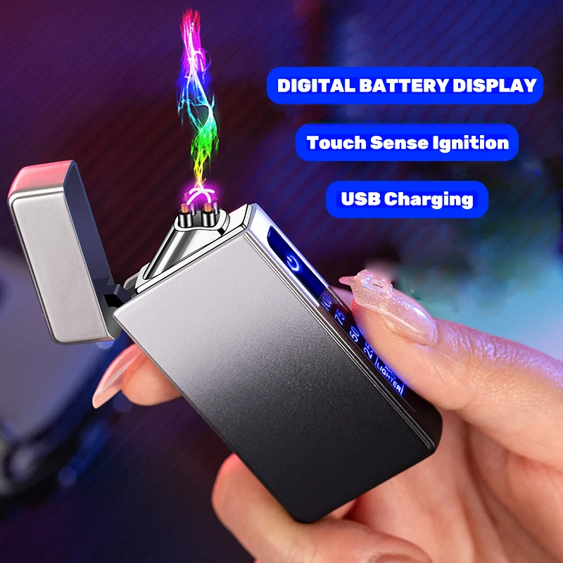 Дешевая заводская цена Пользовательский логотип ветрозащитный USB перезаряжаемая плазменная электрическая зажигалка со светодиодным индикатором батареи