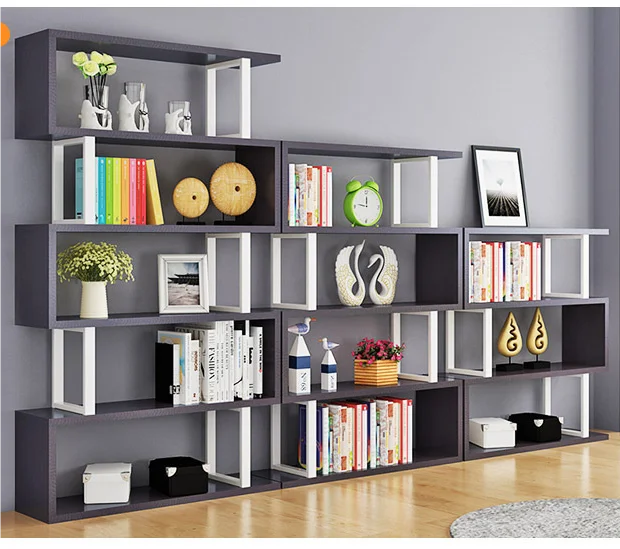 5-layer simple bookcase wrought iron wooden bookcase
