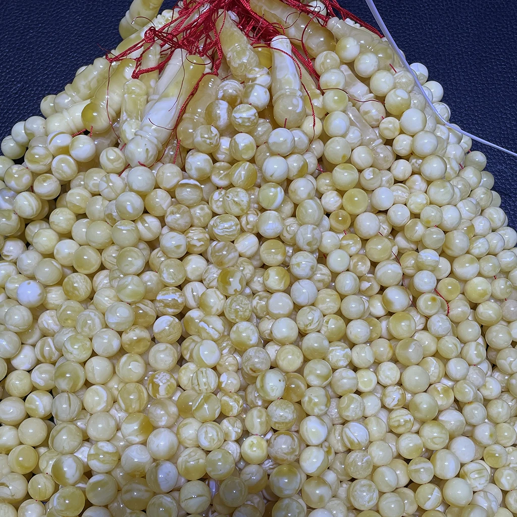 Natural amber jewelry Russian tiger skin Muslim rosary white 10-14mm perfect high quality