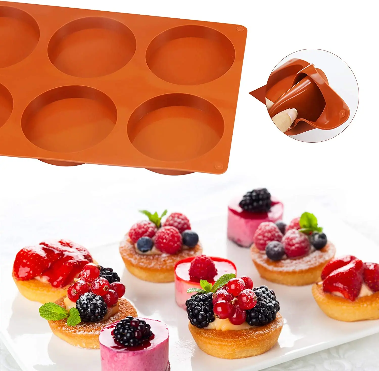 Silicone Molds for Baking 6 Cavity Large Round Mold Muffins Pan Resin Coaster Mold Nonstick for Chocolate Cake Pie