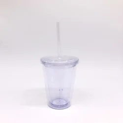 Wholesale 12Oz Custom Logo Reusable Clear Plastic Tumbler With Straw