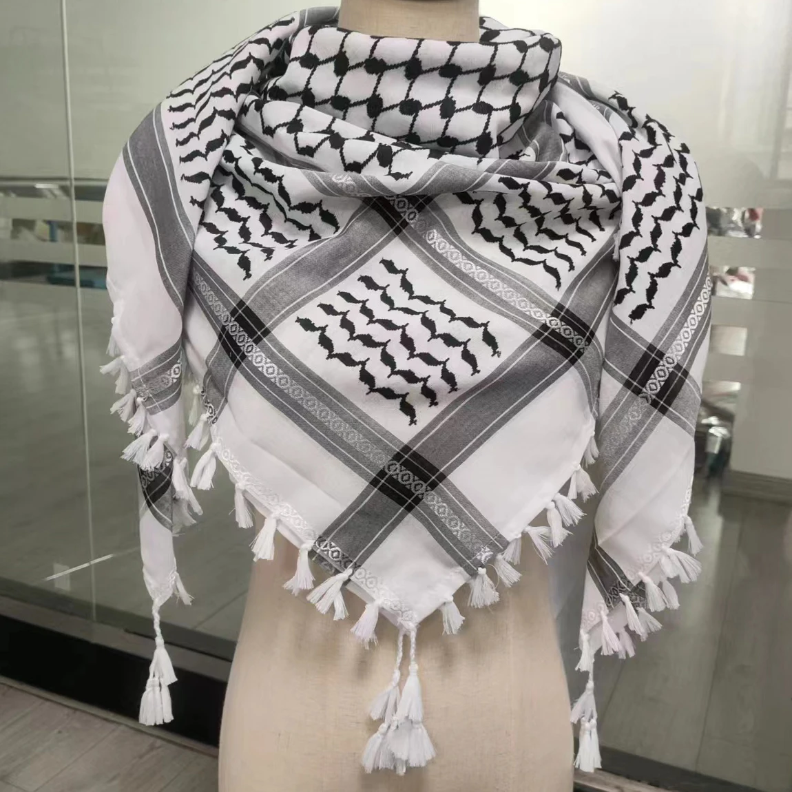 Original Kuffiyeh Cotton Woven Palestine keffiyeh Royal Shemagh Scarf Handmade Arab Ready for shipment 125x125cm