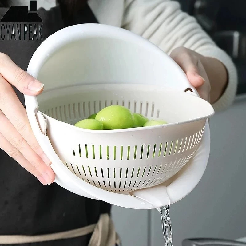 Kitchen Silicone Drainer Double Drain Basket Bowl Washing Storage Basket Strainers Vegetable Cleaning Colander Tool (1600534408163)