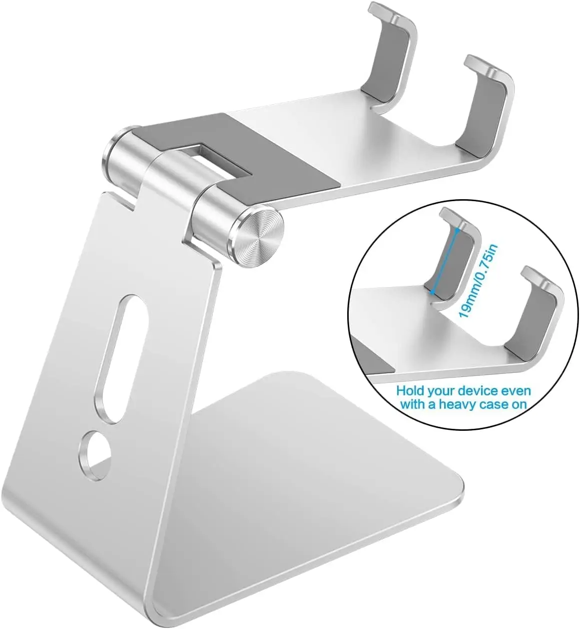 Adjustable Cell Phone Stand Aluminum Desktop Cellphone Stand with Anti-Slip Base  Convenient Charging Port Fit All Smart Phones