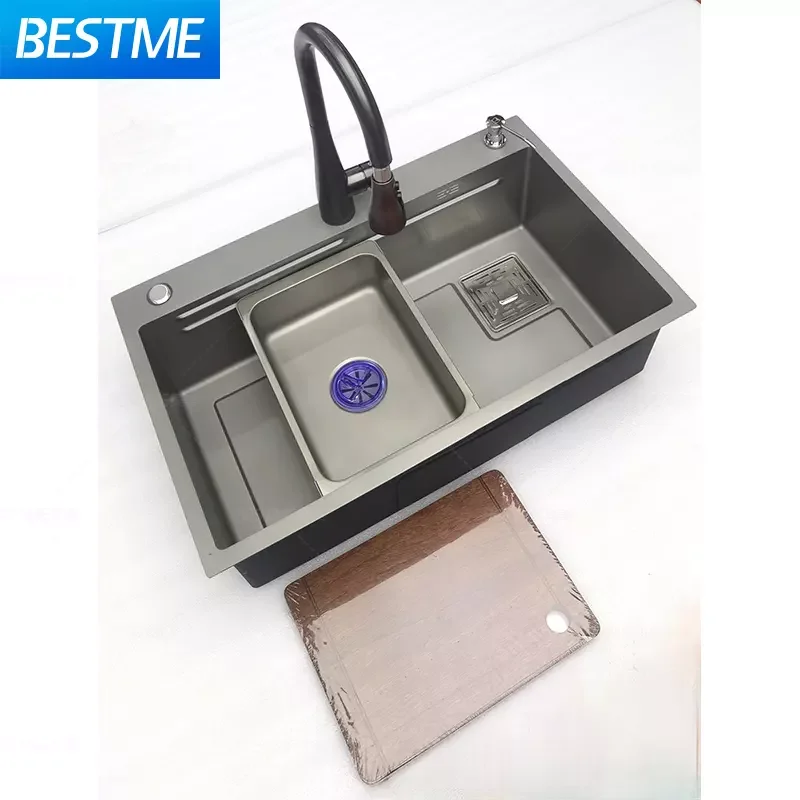 Новый дизайн ручной работы 304SS кухонная раковина с одной чашей серого цвета