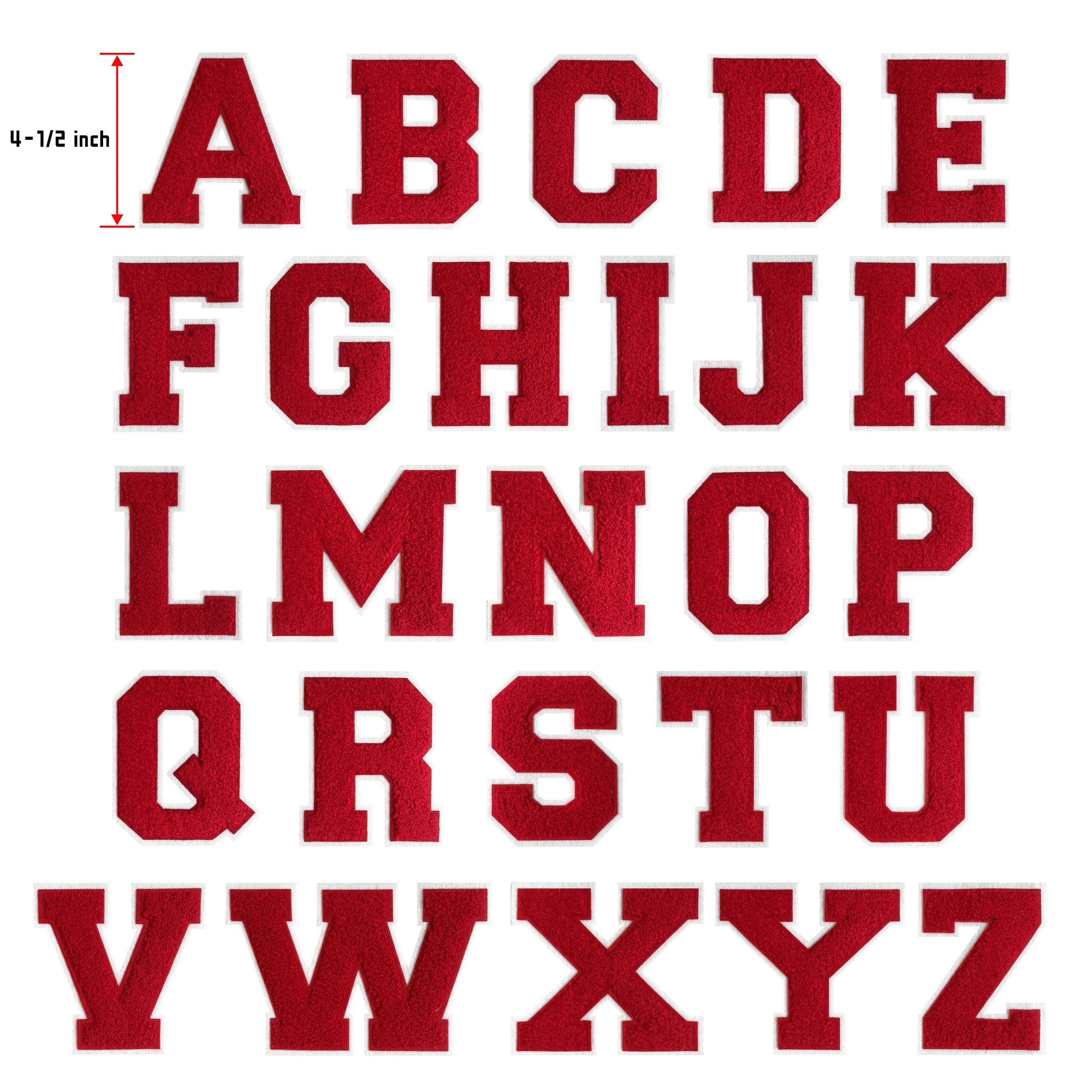 High Quality Stock Fashion Red Letter Chenille Patches Alphabet Badge Towel Embroidery Patches Heat Transfer For Clothing