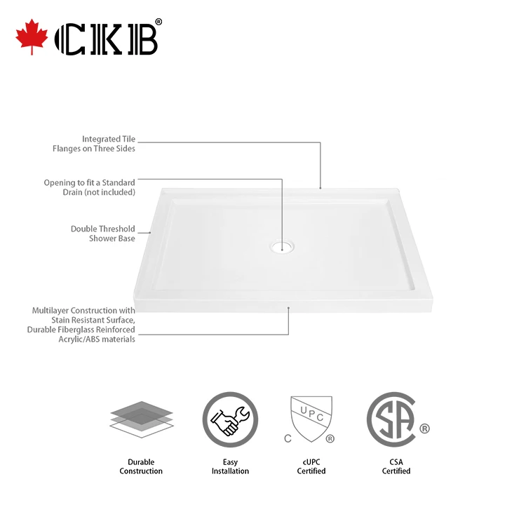 5 Years Warranty Custom Made Without Antislip Center Drain Rectangle ABS Bathroom Shower Tray