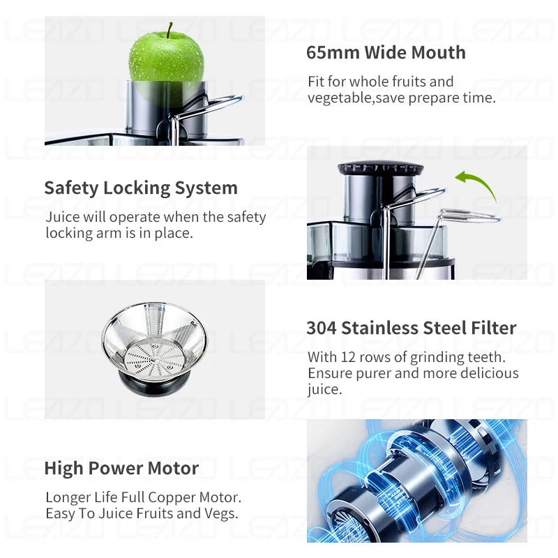 Starlux BPA Free 600W Big Mouth Orange Slow Juicer Cold Press Fruits Vegetables Slow Juicer Extractor Machine