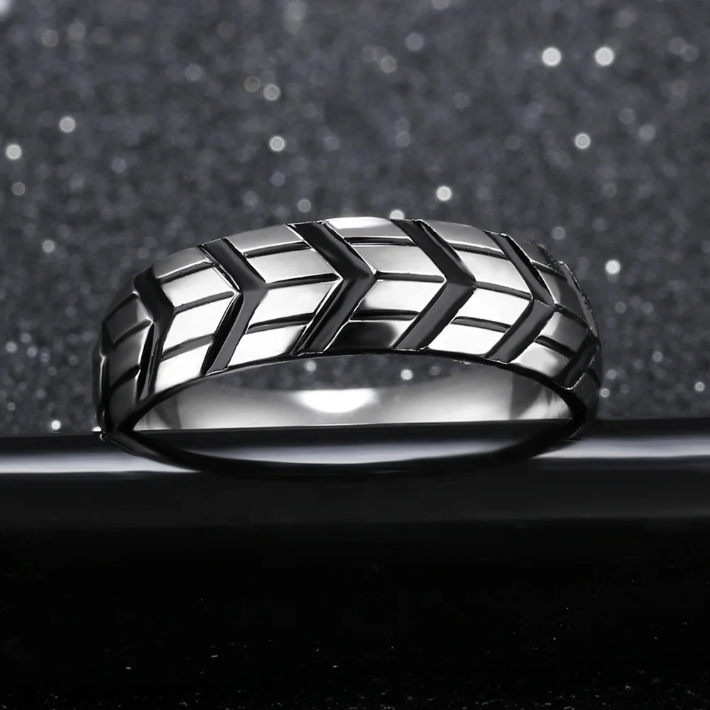 High Quality Trendy Popular Mens Vintage Tire Tread Stylish Ring