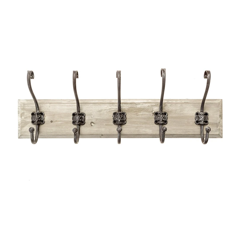 Fancy  oak wood wall mount  hanging double hooks to hang clothes