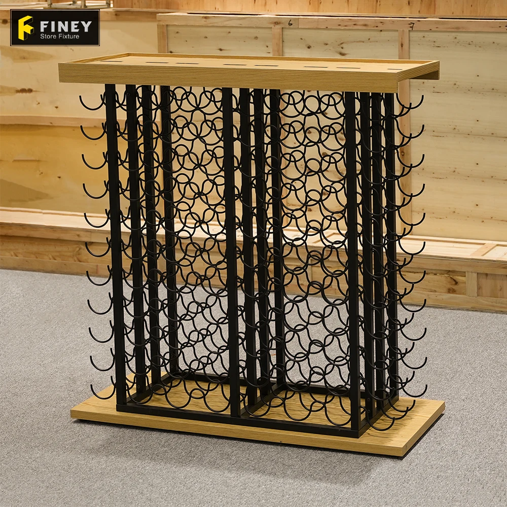 Customized Wine Store Wall Wooden Mounted Display Shelf Rack Cabinet Gondola For Wine Shop Store Interior Design Decoration