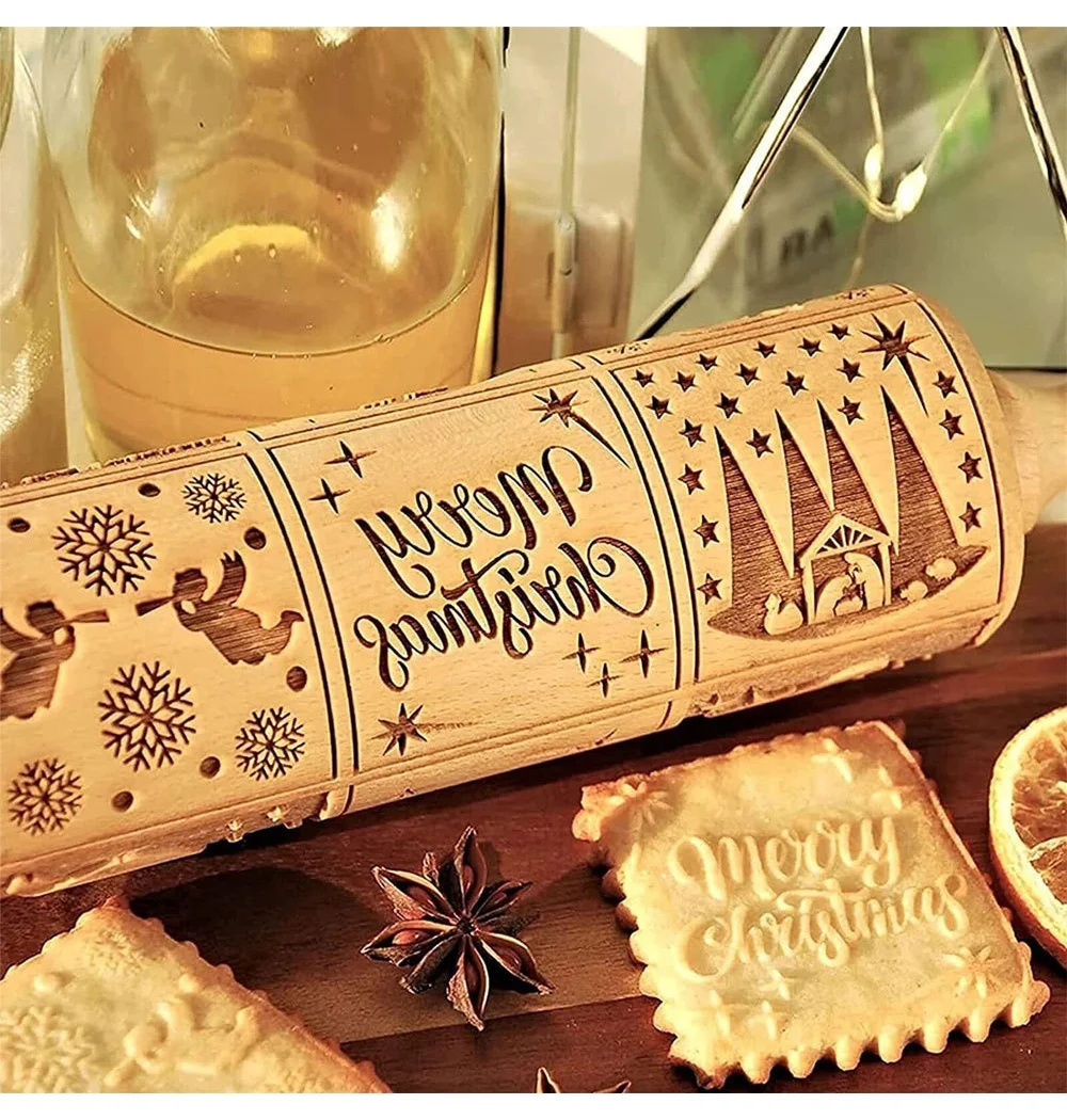 Christmas Jesus Birth Scene Laser Carving Retro Nine Palace Grid Rolling Pin