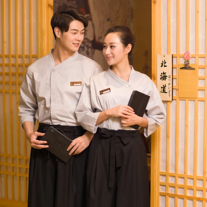 New Japanese restaurant waitresses work clothes men and women hefeng sushi restaurant seven-quarter sleeve summer