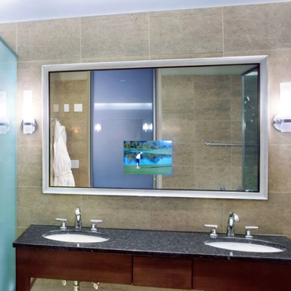
SALLY Touch Screen LED Bathroom Mirror U L Wholesale Android Bathroom Full HD TV Mirror Curved 3d Led Tempered Glass Mirror 