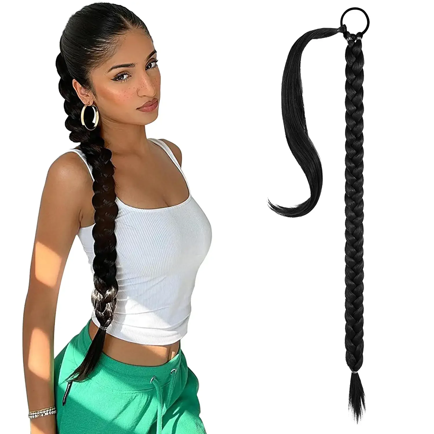 $1 sample Long Braided Ponytail Extension with Hair Tie Straight Wrap Around Hair Extensions Ponytail Natural Soft ponytail