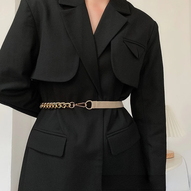 Fashion Metal Chain Suit Waist-tight Belt Elastic Waist Seal Lazy Style Belt