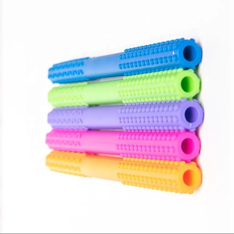 BPA Free Sensory Chewable Teether Toy Soft Durable Silicone Hollow Teething Tube for Autistic Baby Kids Boys and Girls Chewers