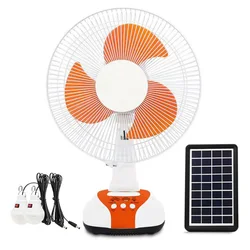 12 Inch Battery Fan Solar Charge Table Fan USB Power Bank Function Led Light Solar Rechargeable Fan For Emergency