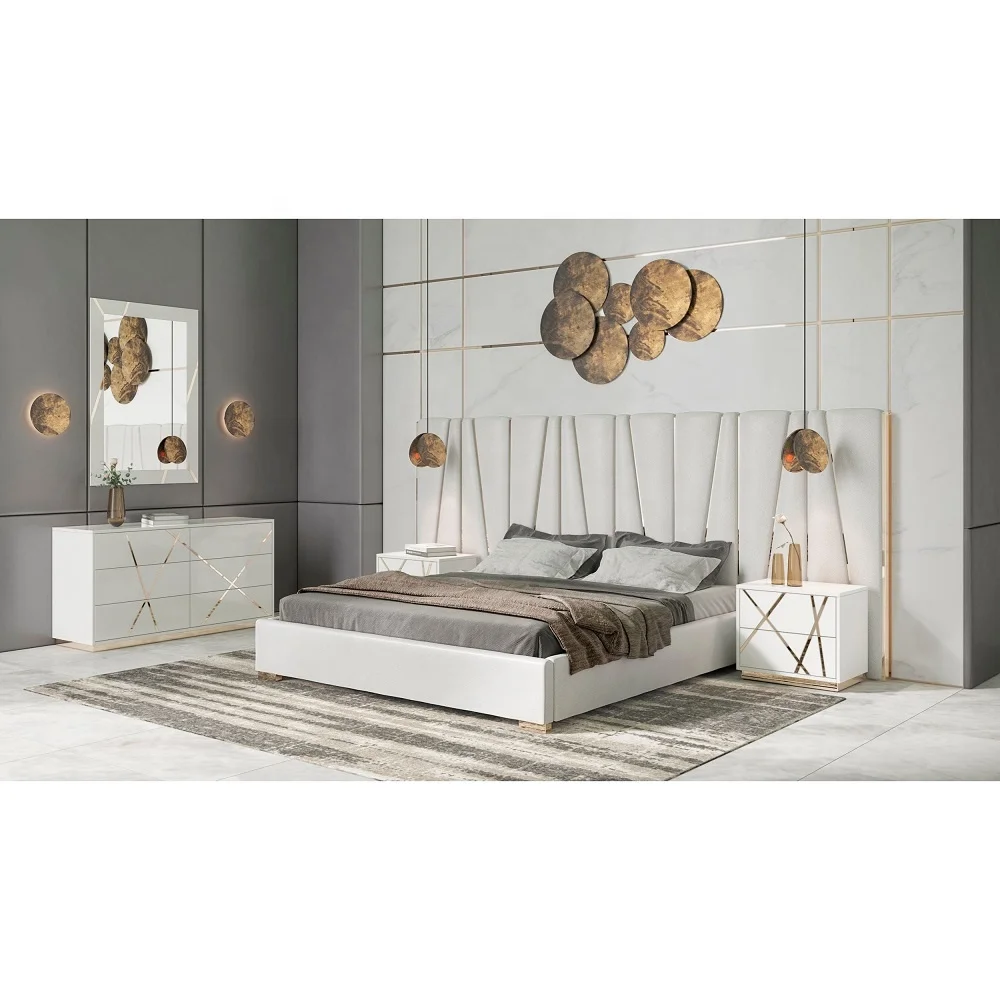 Nova Modern Luxury Bedroom Furniture Bedroom Suite Bed White Leather Bed Chambre a Coucher Bedroom Set Standard Size