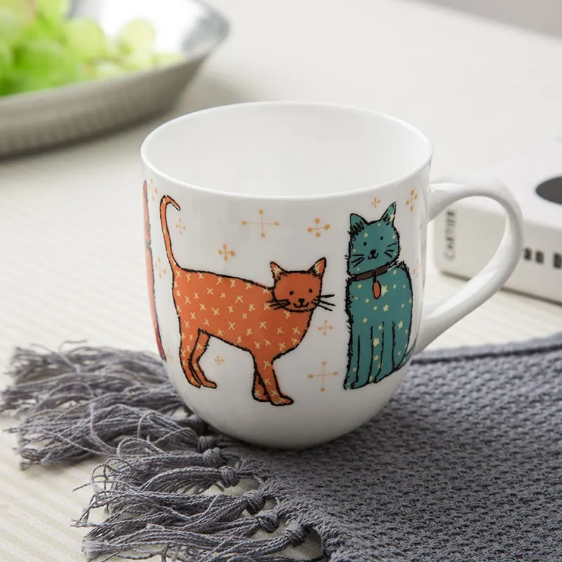 Farm Design Porcelain Mugs Fine Bone China Home Use Lovely Printed Cat Mug