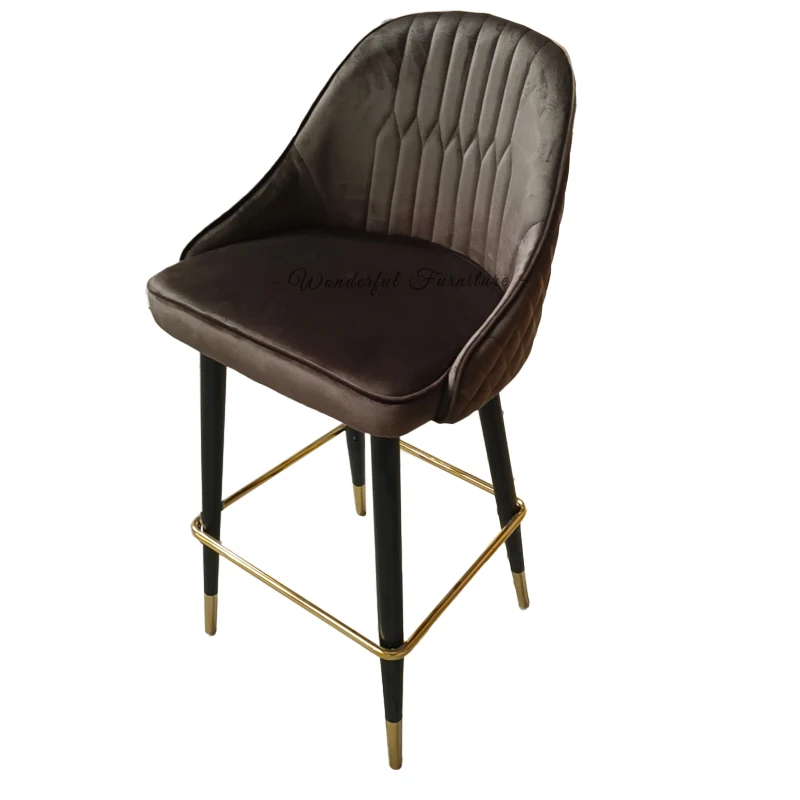 Popular Breakfast Bar Stools Velvet High Chair Iron Leg Gold Corner Custom China Black Color Bar Stool