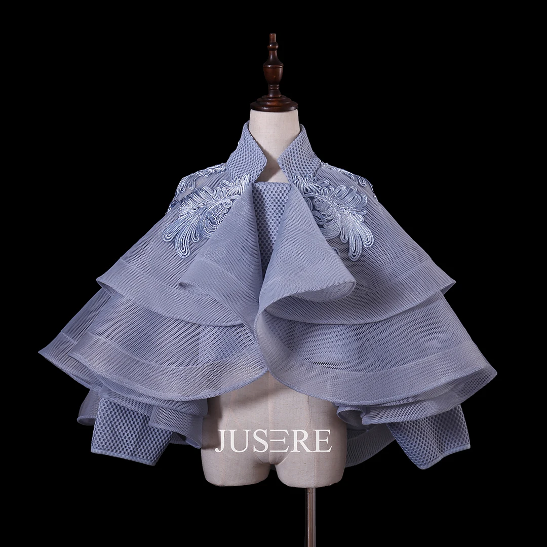 
High collar simple appliques beautiful ruffles coat 