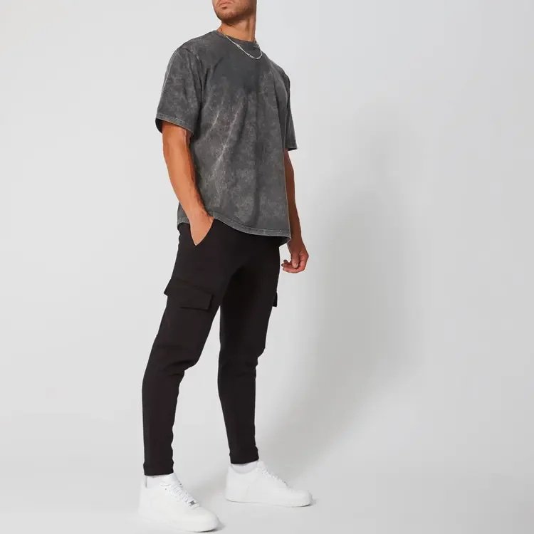 Sunton Garment Blank Mens Acid Wash T-Shirt hip hop Oversized T shirt custom logo Stone wash Tshirt 100% Cotton