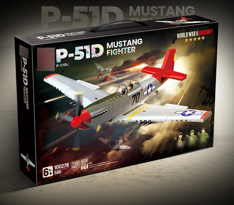WW2 P-51 Mustang Fighter Plane Building Block Set 580 -Pcs Military Set Air Force Series Plane Toy With Soldiers for Kids
