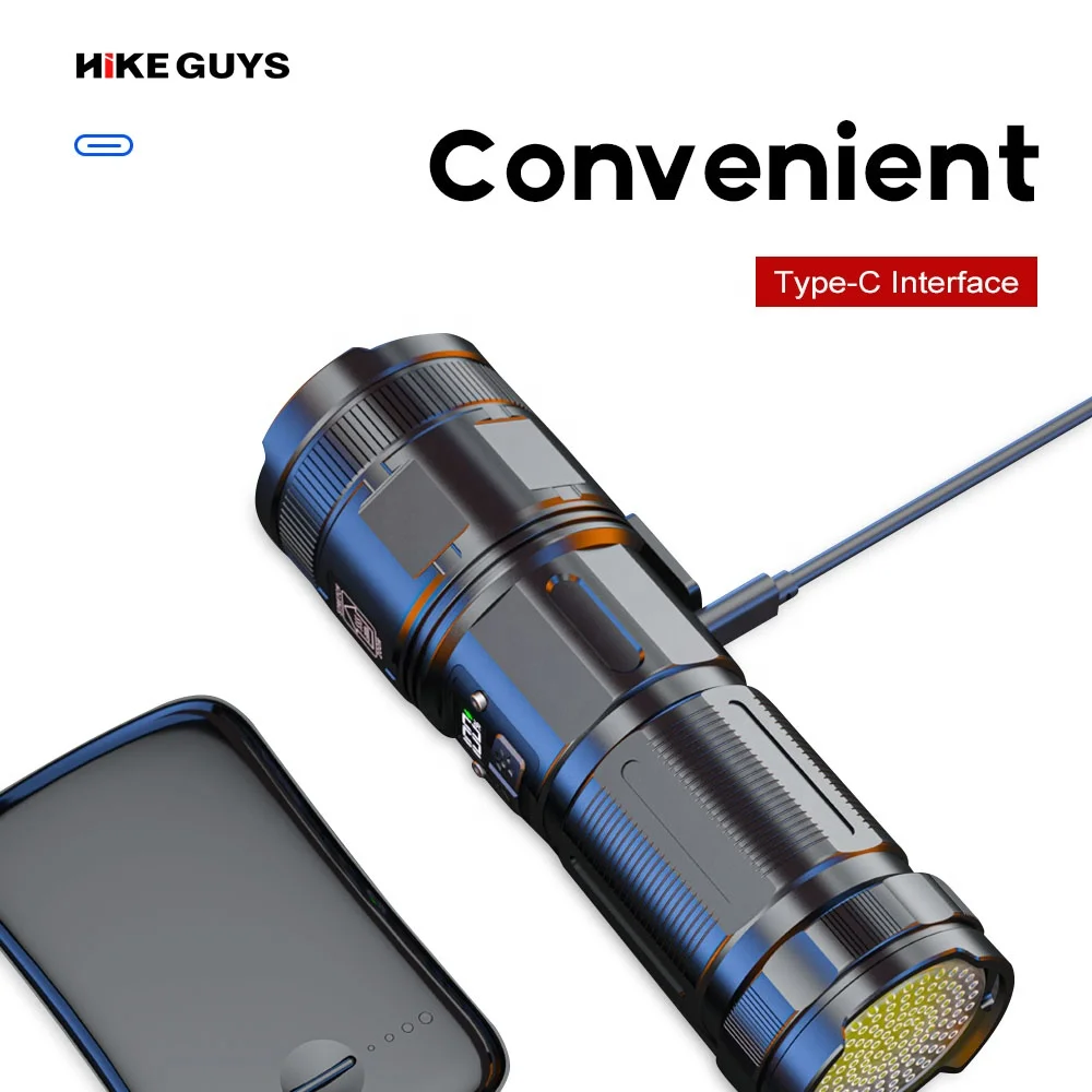 3500 Lumens P70 LED Aluminum Long Range Flashlight 40W Super Bright Rechargeable Handheld Light Multi Tool Flashlight for Hikes