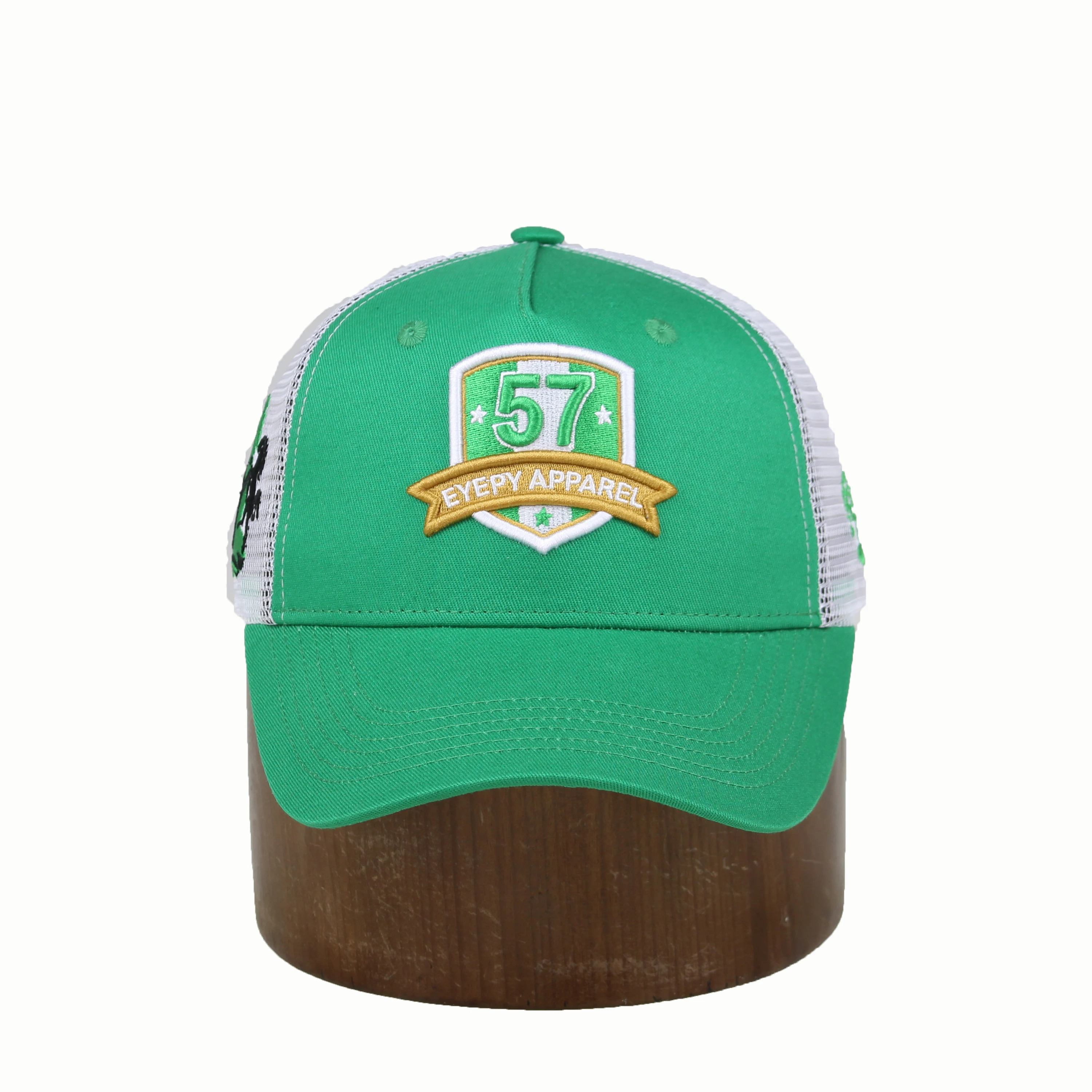 Custom headwear 5 panel hats snap back, short bill gorras trucker cap mesh hat camp cap