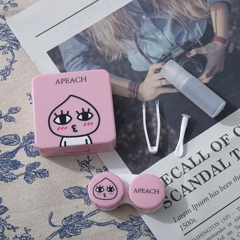 Четырехцветный мультяшный милый чехол для контактных линз с зеркалом