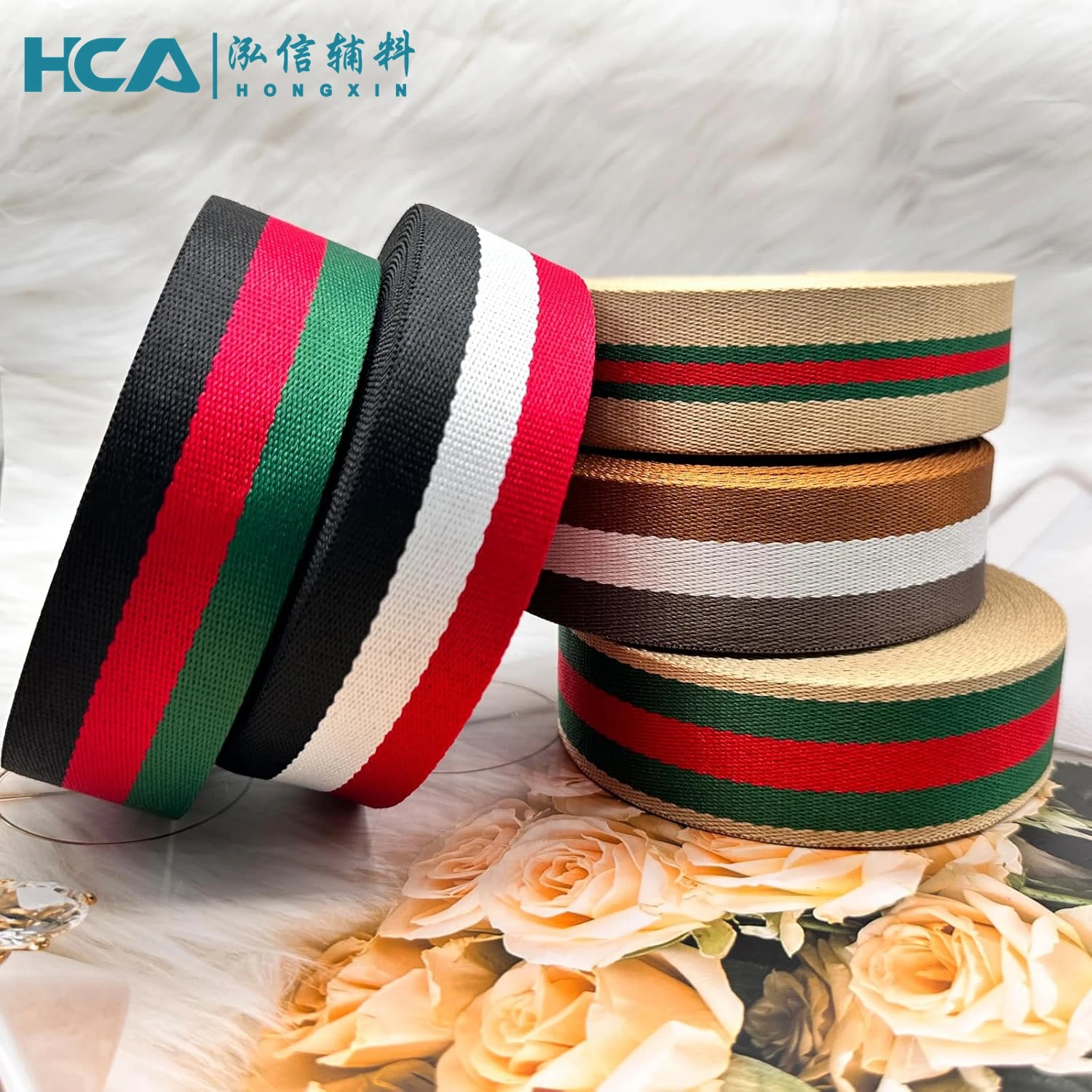 Factory wholesale 1.5inches striped jacquardpolyester/cotton webbing strap roll