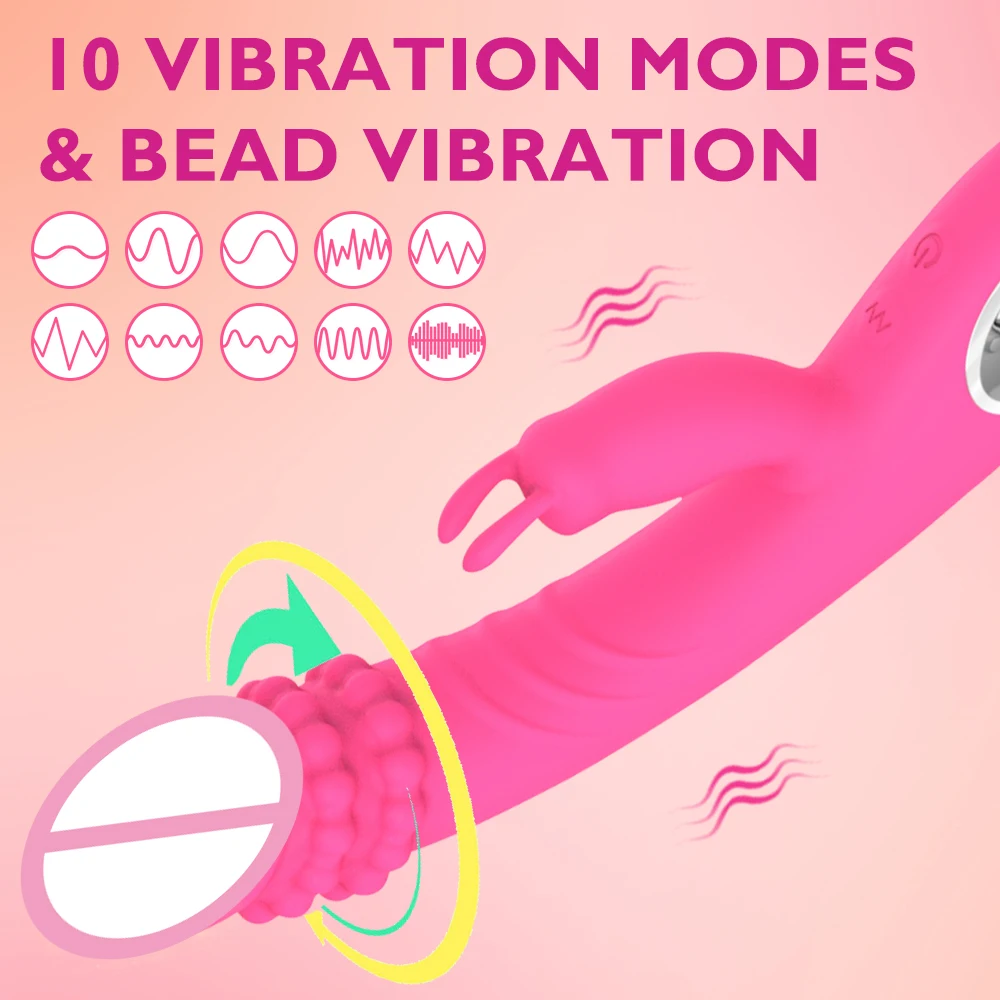 Two Motors Electric Vibrating Realistic Silicone Dildo Bunny Massager White Rabbit Vibrator