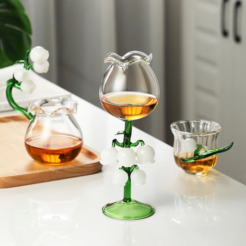 transparent High Borosilicate Glass Lily of the valley high color retro Lily of the Valley goblet glass wine glass