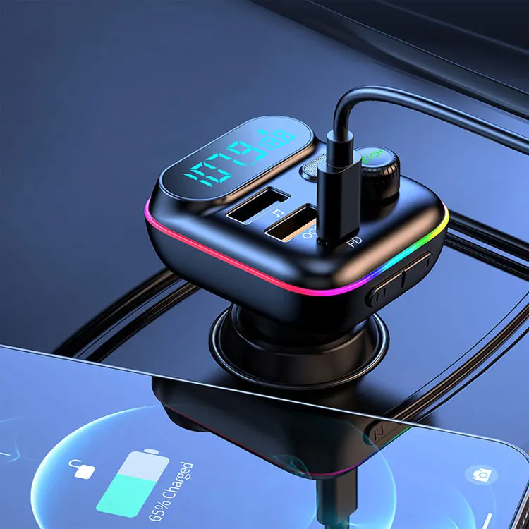 Car BT MP3 player FM transmitter PD 20W QC3.0 fast charging charger colorful light