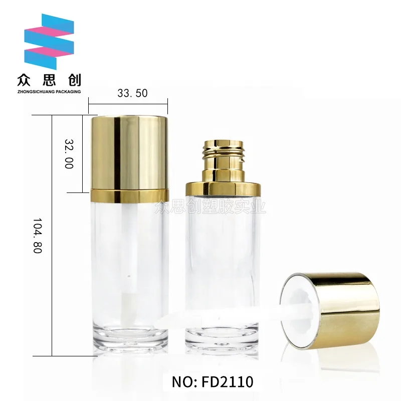 30ml Custom logo OEM Plastic Empty Cosmetic Liquid Foundation Bottle Round Silver clear Foundation Stick with Huge Brush Wand
