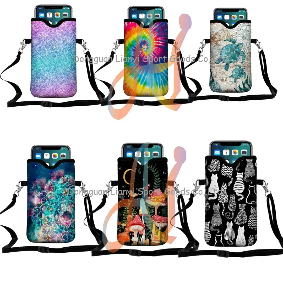 SMETA Sedex 4P Factory New Design Neoprene smartphone pouch Shockproof Zippered Sleeve with Neck Lanyard functional and Stylish