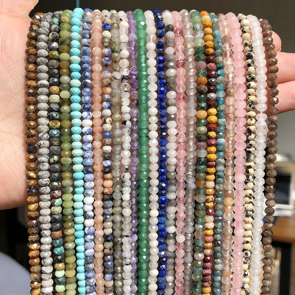 4x3mm Faceted Stone Tiny Turquoises Apatite Amethyst Rondelle Spacer Beads for Jewelry Making DIY