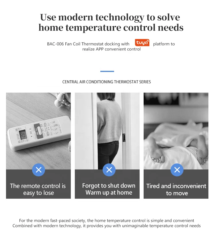 Beca BAC-006 3 Speed  2Pipe 4Pipe Wifi Tuya Voice Interaction Room smart Air Conditioning Thermostat