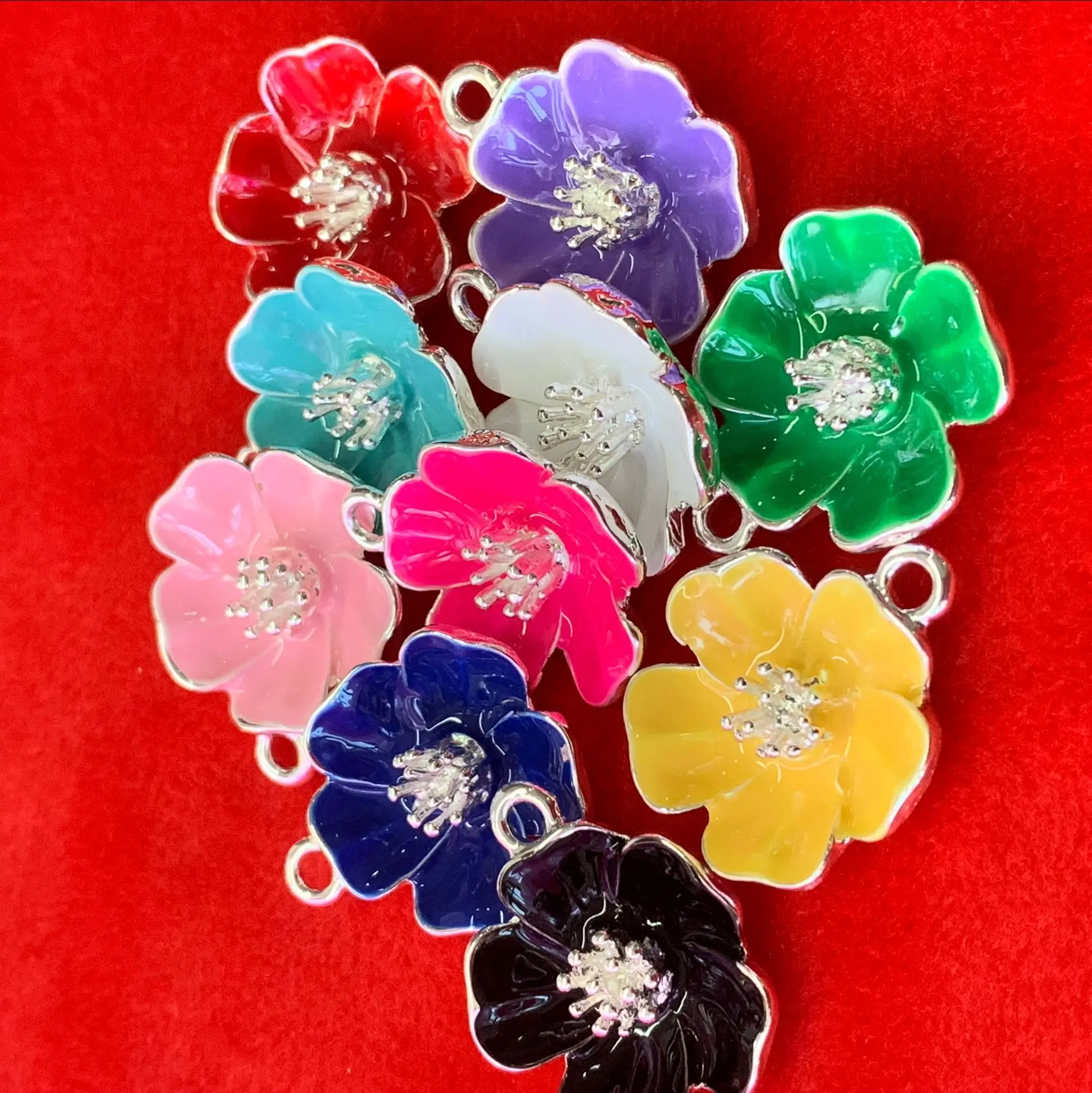 silver metal flower jewelry charms 10 color enamel silver flower charms for bracelets bangles colorful silver flower charms