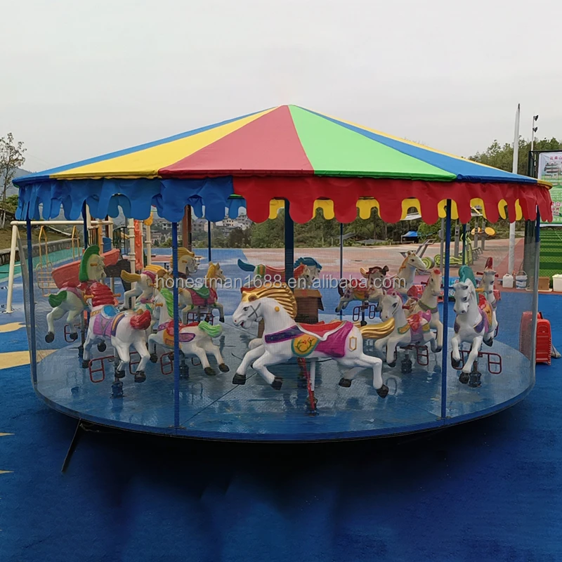 mobile portable trailer merry go round adults playground amusement park babies outdoor children horse carousel ride for kids