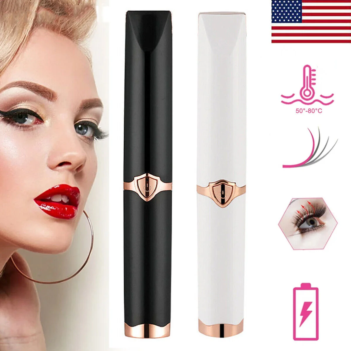 Eyelash Curler Long Lasting Makeup Curling Tool USB Rechargeable Electric Heated Eyelash Curler