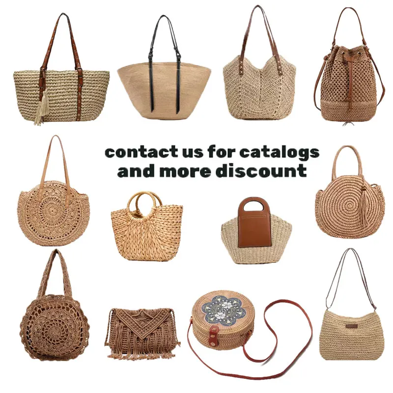 Custom Summer Vacation 2022 Round Straw Bag Bamboo Diy Women Sling Handmade Bags African Vietnam Beach Woven Bali Rattan Bag