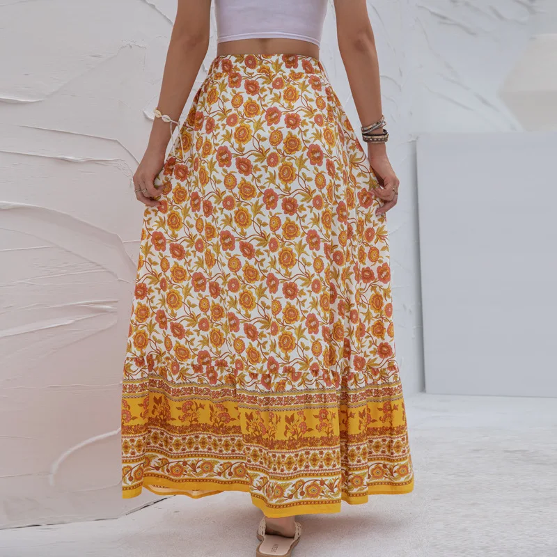 Women Summer High Waist Button Up Skirt Casual Long Maxi Skirts Asymmetrical Skirt