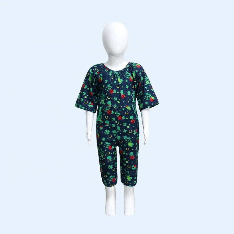 Wholesale Customization Kids Clothes Set Baby Girls Printed Toddler Girls Jumpsuits With Pockets